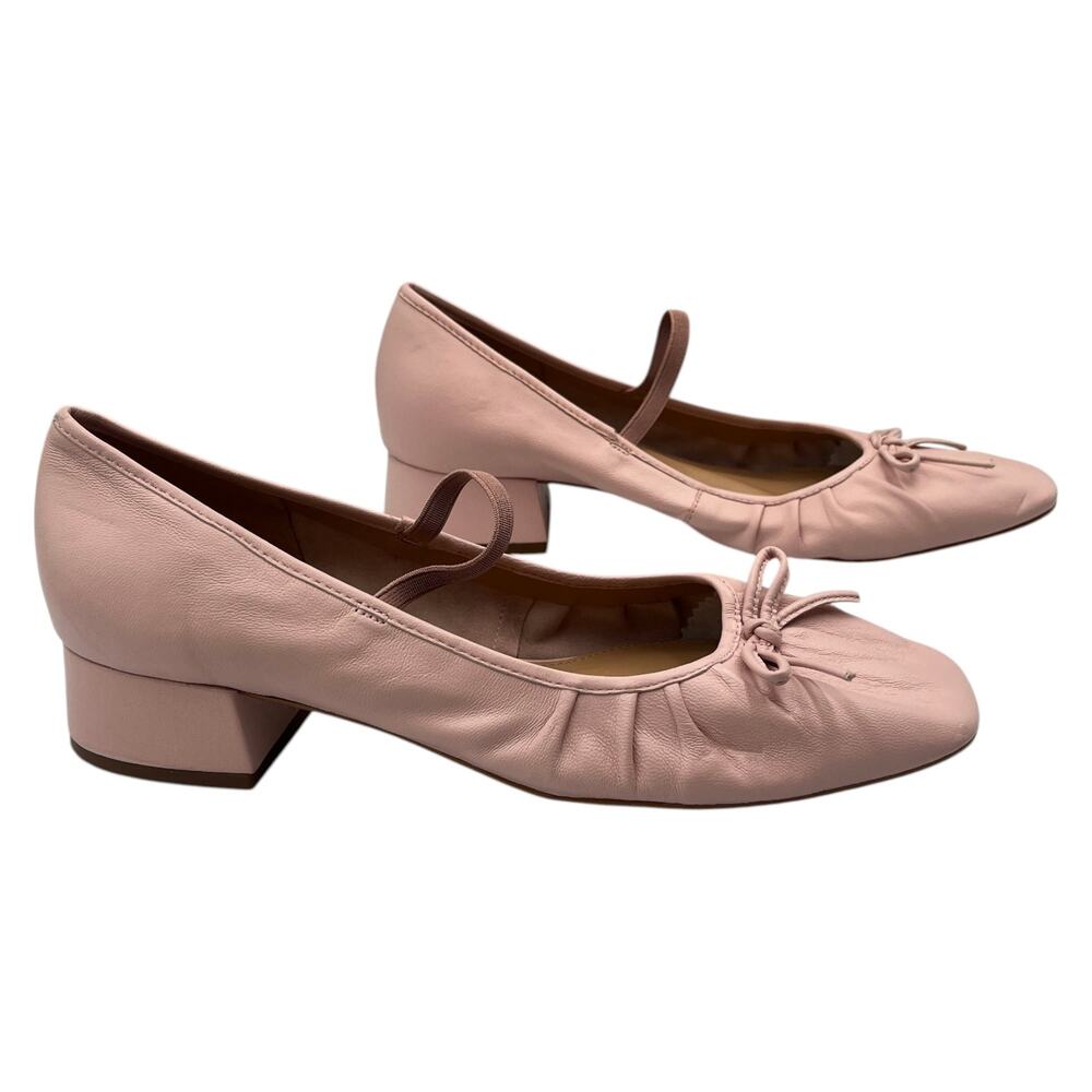 Maeve Blush Pink Leather Mary Jane Block Heel Pumps